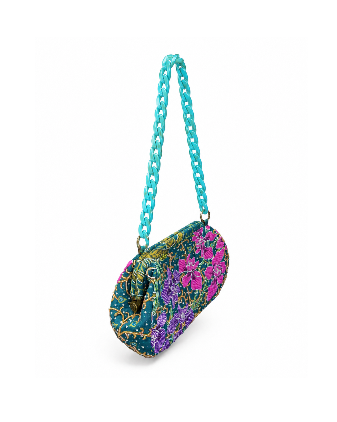 (SHBSRDB-OR-TUR) Turquoise Orchid Small Round Doctor Bag