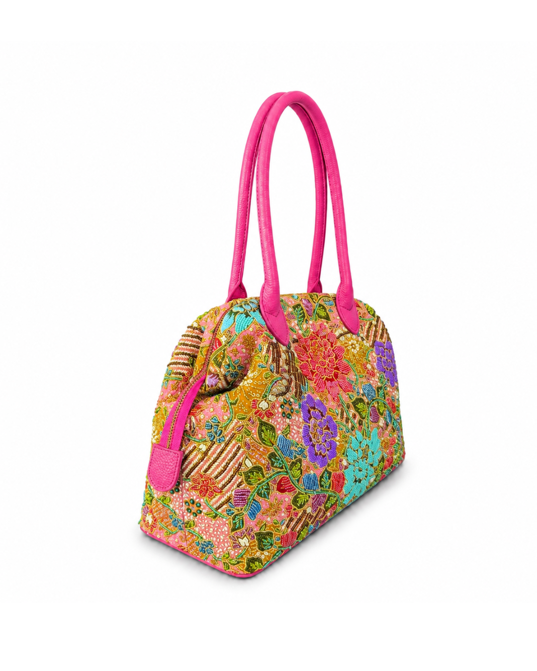(SHBLDB-PNK-PF) Pink Leather Doctor Bag Peony Flower