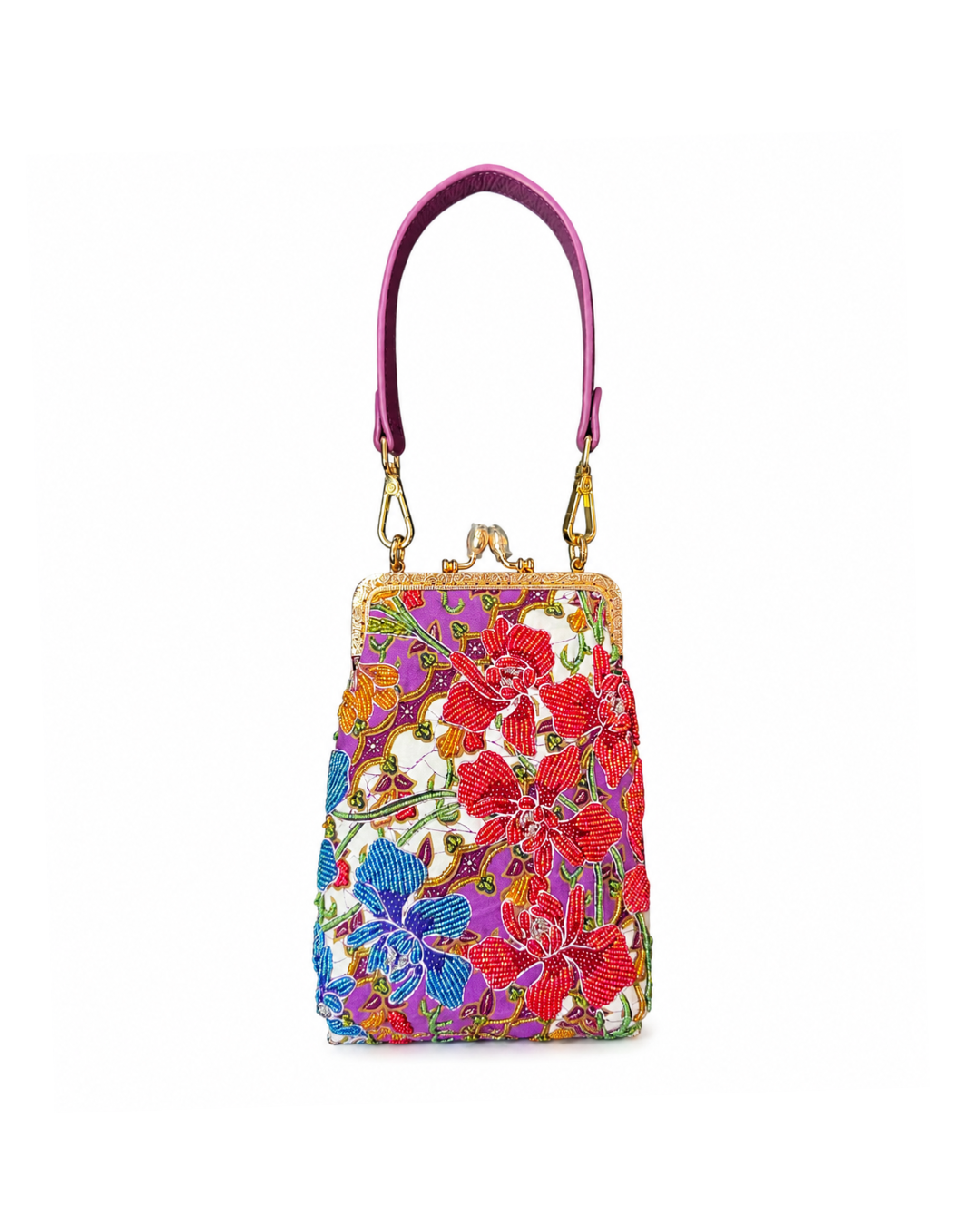 (KSLHP-OR-PUR) Purple Orchid Leather Handphone Kisslock Bag