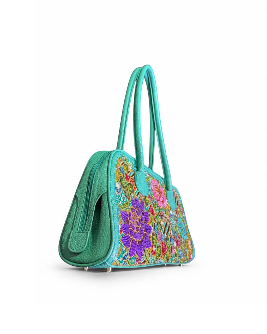 Turquoise Leather Boston Bag