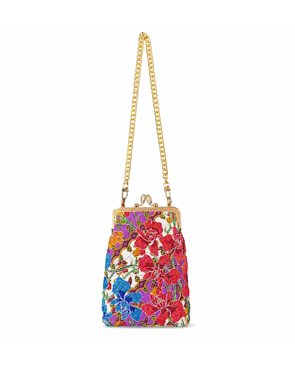 (KSLHP-OR-PUR) Purple Orchid Leather Handphone Kisslock Bag