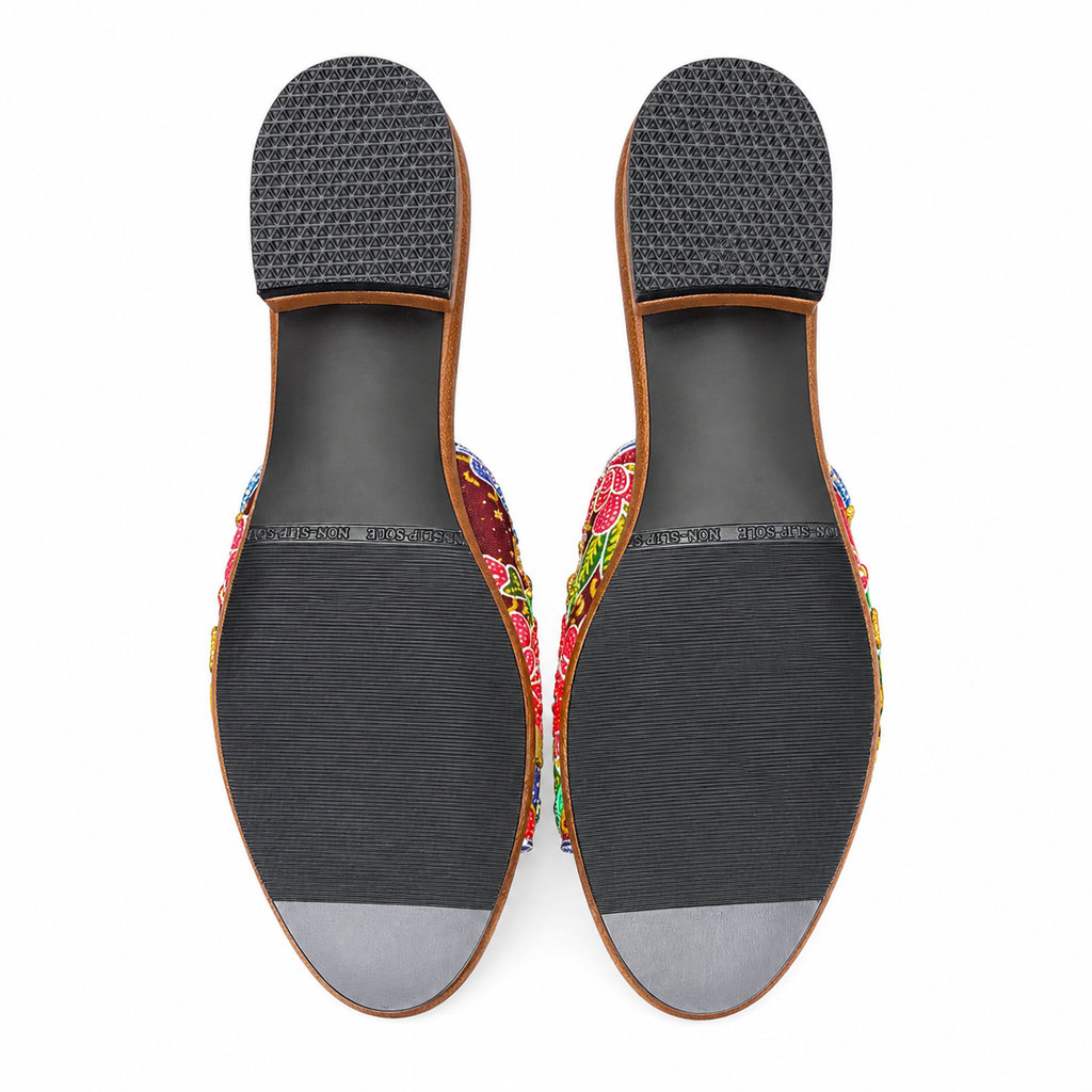 (FBRN-ORBLURED) Brown Flats - Blue Red Beaded Orchid