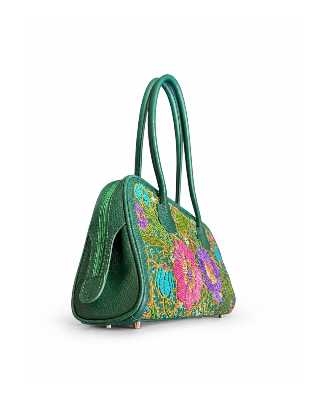 Green Leather Boston Bag