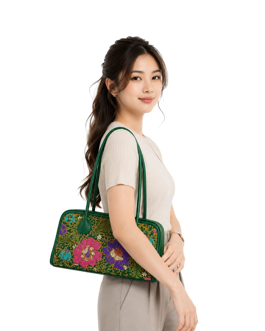 Green Leather Boston Bag