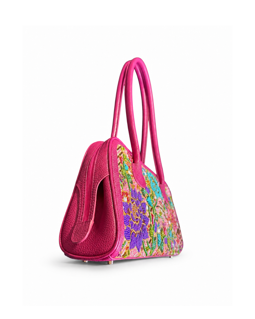 Pink Leather Boston Bag