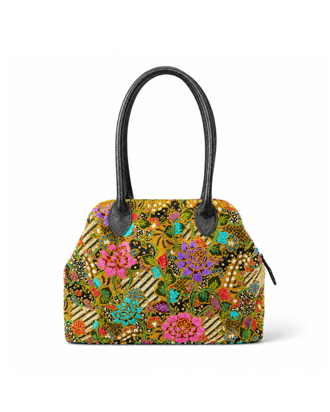 (SHBLDB-BLK-PF) Black Leather Doctor Bag Peony Flower
