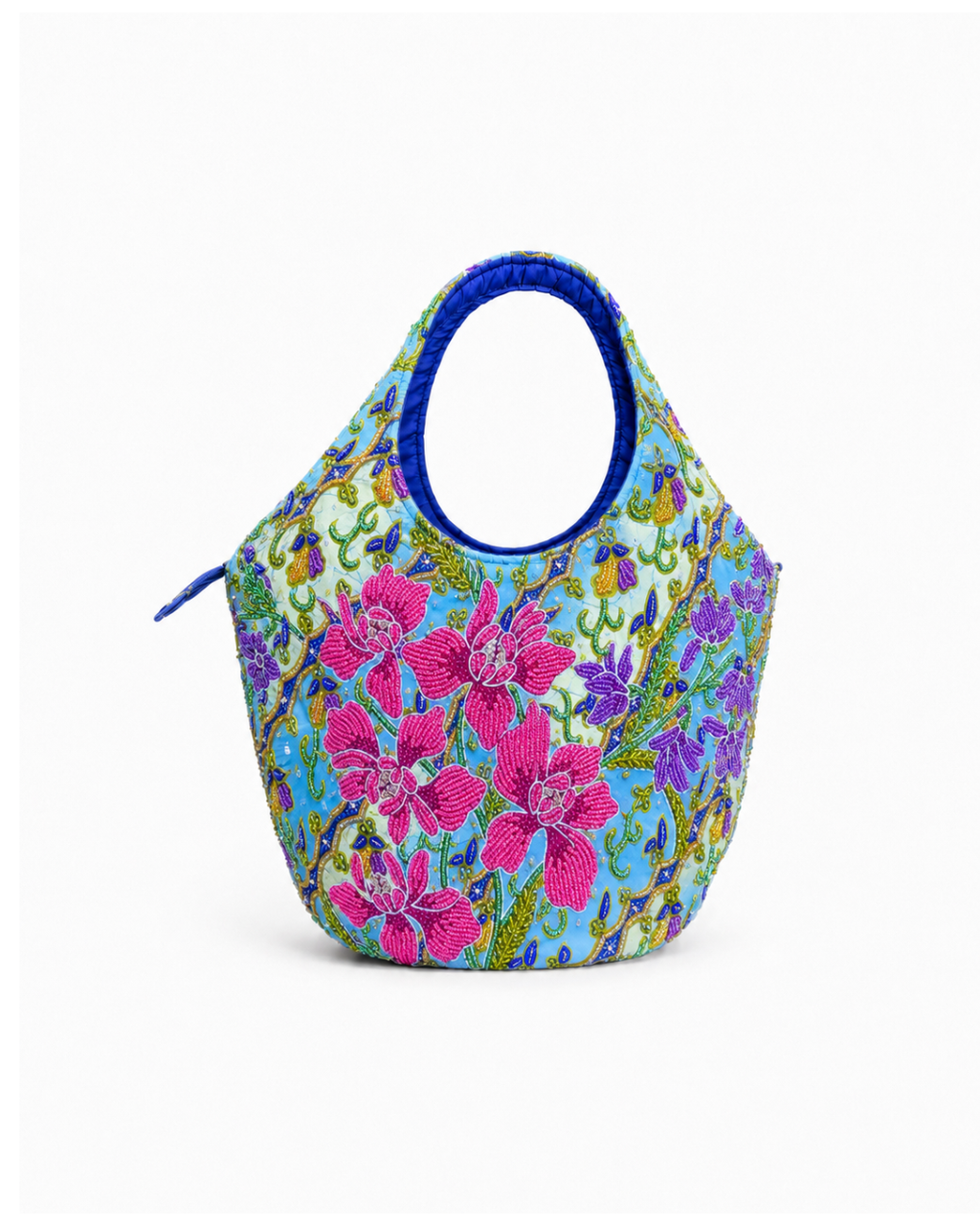 (TTCRTB-ORPNKPUR-BLU) Pink Purple Orchid Blue Round Tote Bag