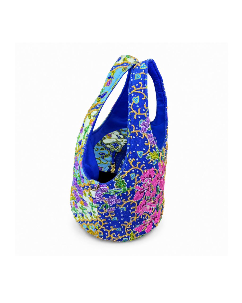(TTCRTB-ORPNKPUR-BLU) Pink Purple Orchid Blue Round Tote Bag