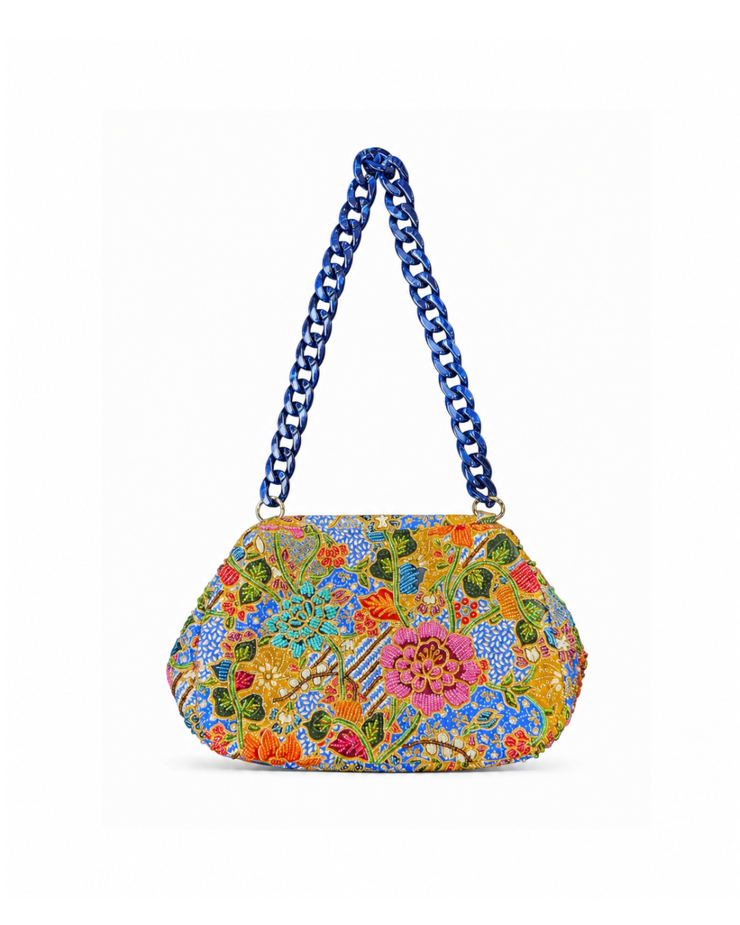 (SHBSRDB-BLU-PFORGPNK) Blue Small Round Doctor Bag Orange Pink Peony Flower