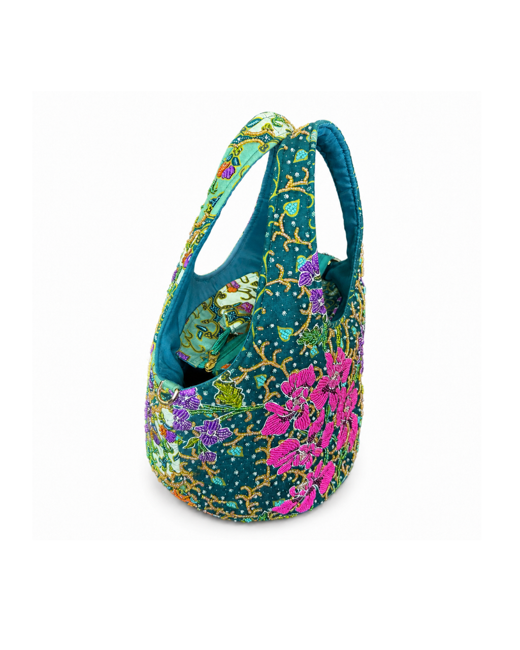(TTCRTB-ORPNKPUR-TUR) Pink Purple Orchid Turquoise Round Tote Bag