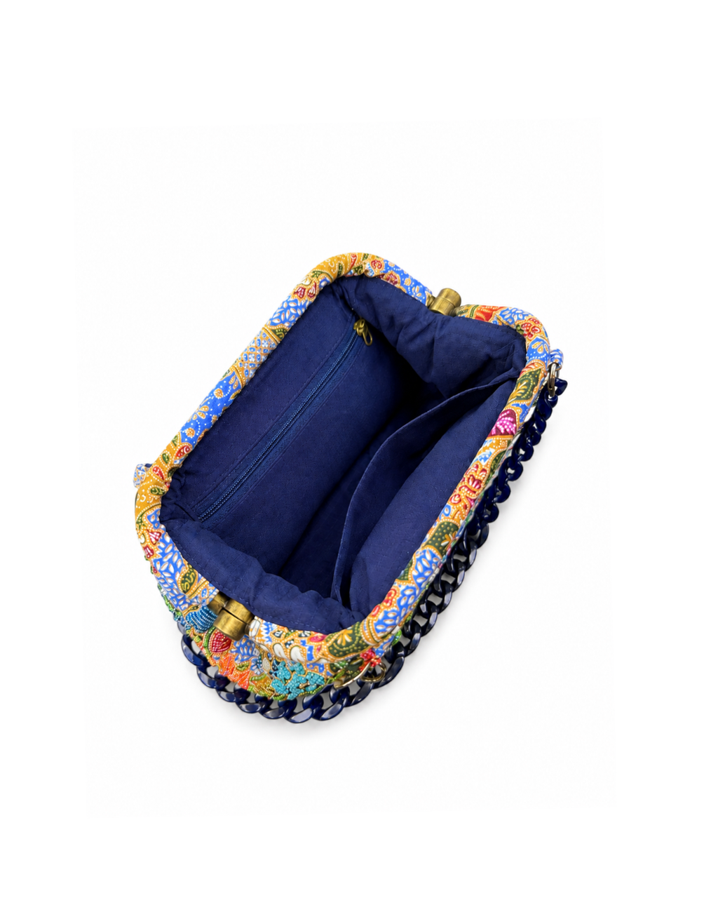 (SHBSRDB-BLU-PFORGPNK) Blue Small Round Doctor Bag Orange Pink Peony Flower