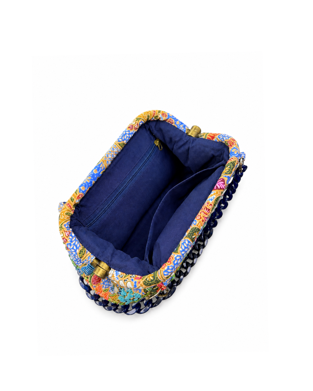 (SHBSRDB-BLU-PFORGPNK) Blue Small Round Doctor Bag Orange Pink Peony Flower
