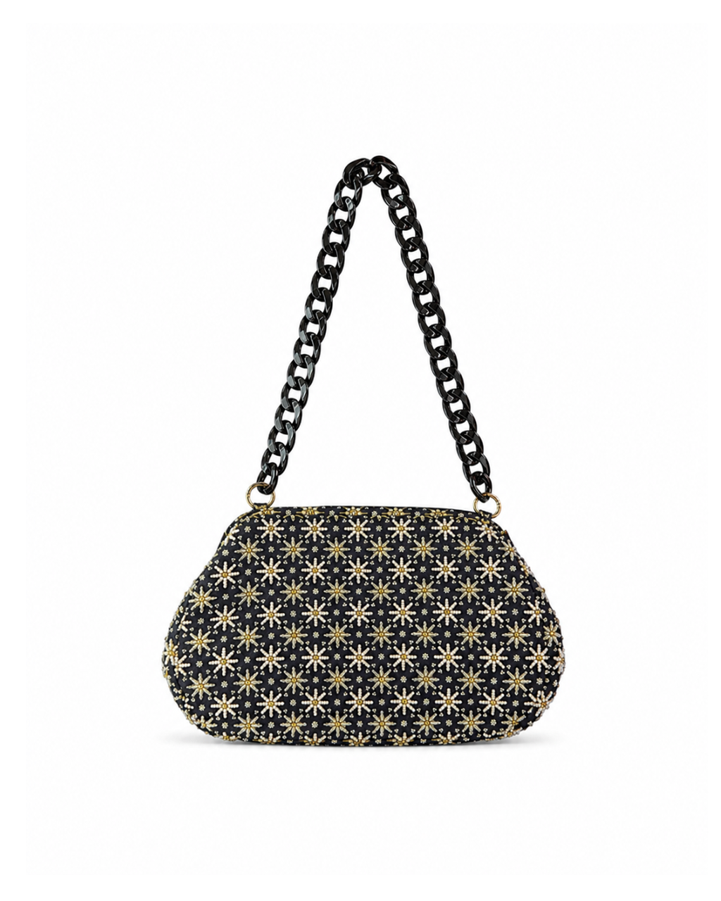 (SHBSRDB-BLK-MD) Black Small Round Doctor Bag Mini Daisies