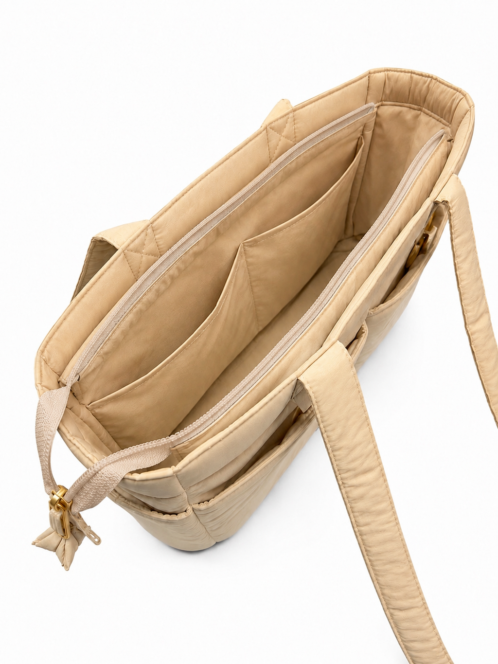 (TTCPEBB-FF-KHK) Khaki Puffer Flower Fish Embroidery Boston Bag