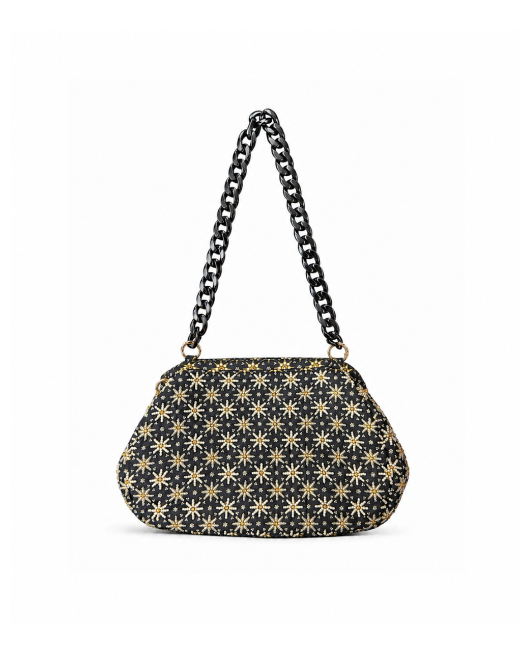 (SHBSRDB-BLK-MD) Black Small Round Doctor Bag Mini Daisies