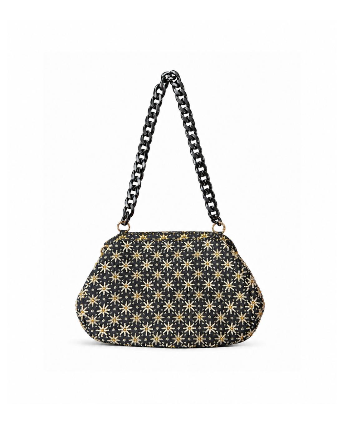 (SHBSRDB-BLK-MD) Black Small Round Doctor Bag Mini Daisies