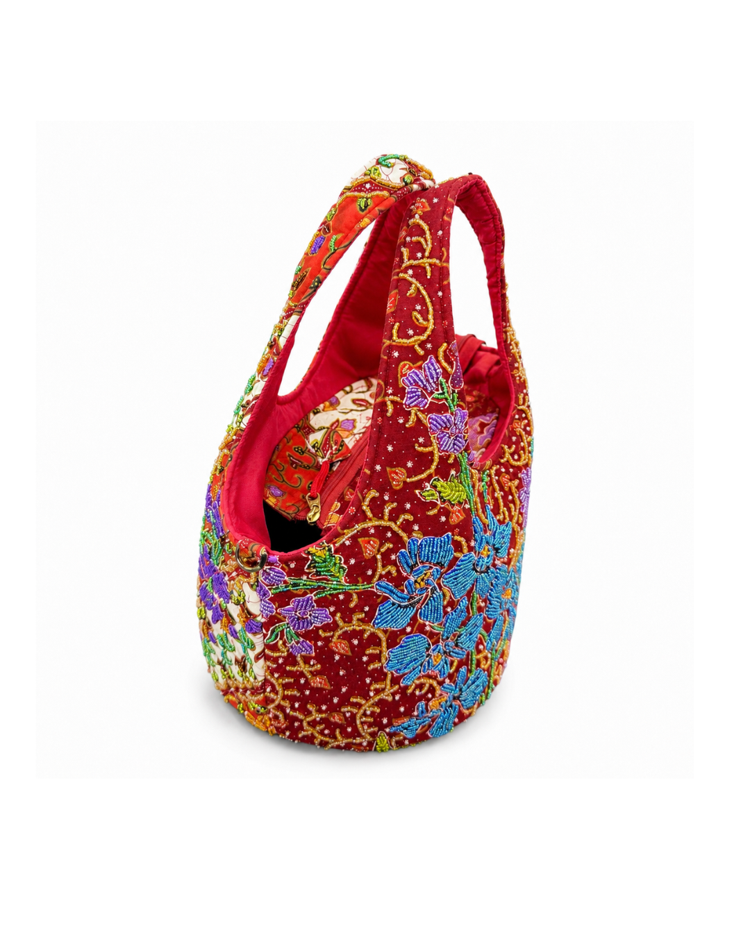 (TTCRTB-ORBLUPUR-RED) Blue Purple Orchid Red Round Tote Bag