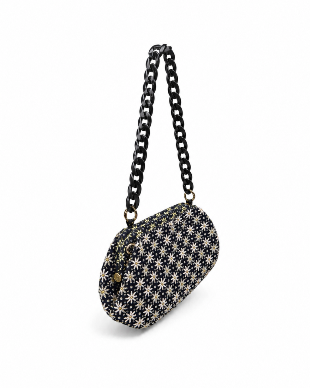 (SHBSRDB-BLK-MD) Black Small Round Doctor Bag Mini Daisies