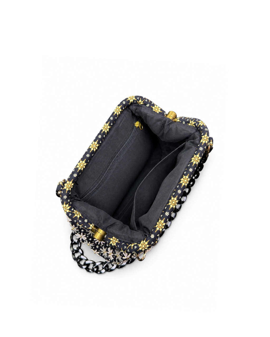 (SHBSRDB-BLK-MD) Black Small Round Doctor Bag Mini Daisies