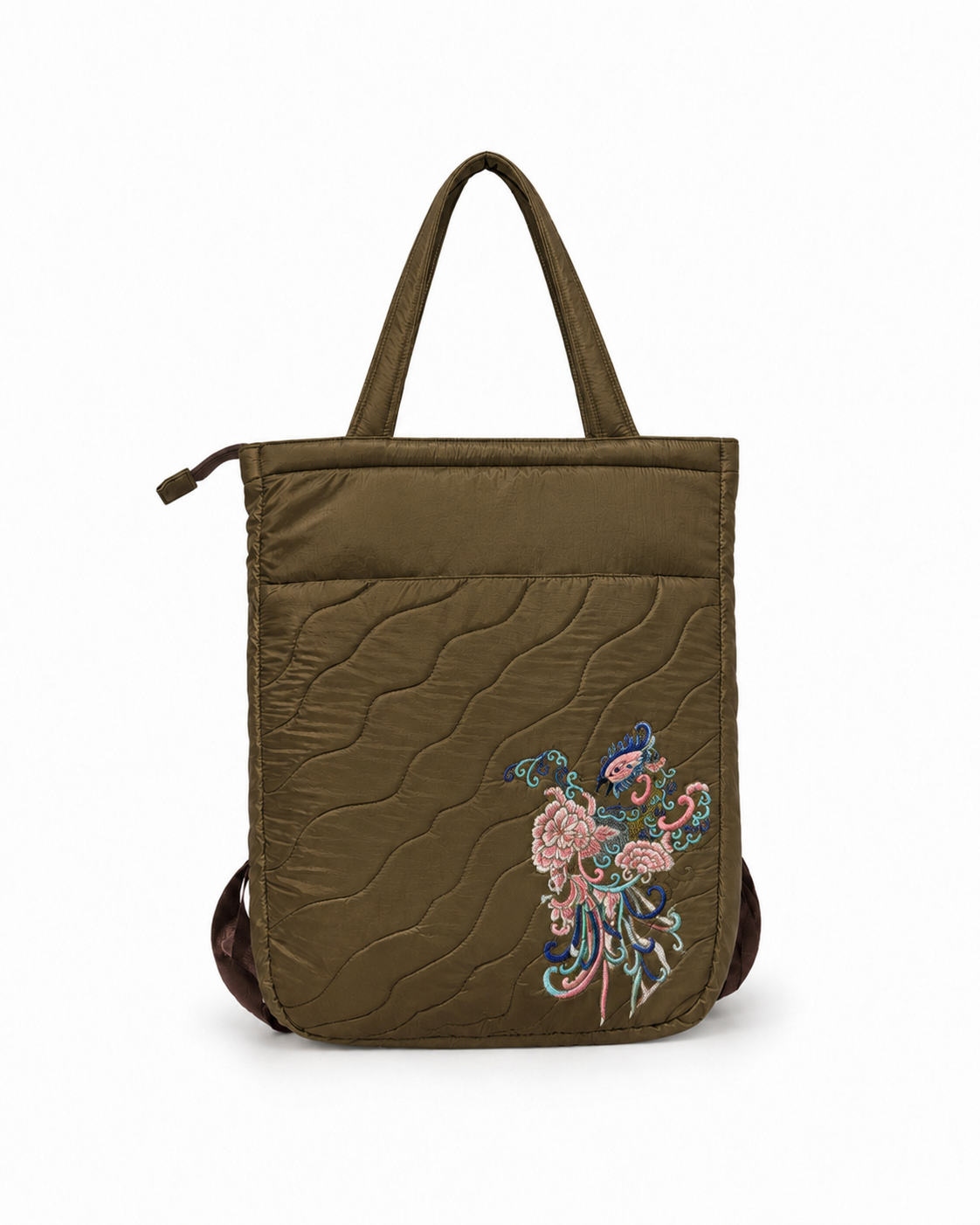 (LTBPELBP-PH-BRN) Brown Puffer Phoenix Embroidery Laptop Backpack