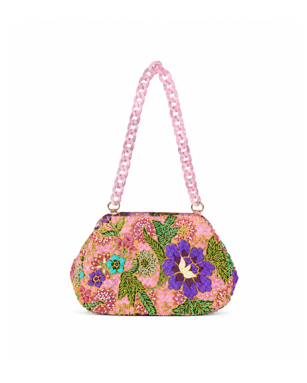 (SHBSRDB-PNK-PFPUR) Pink Small Round Doctor Bag Purple Peony Flower
