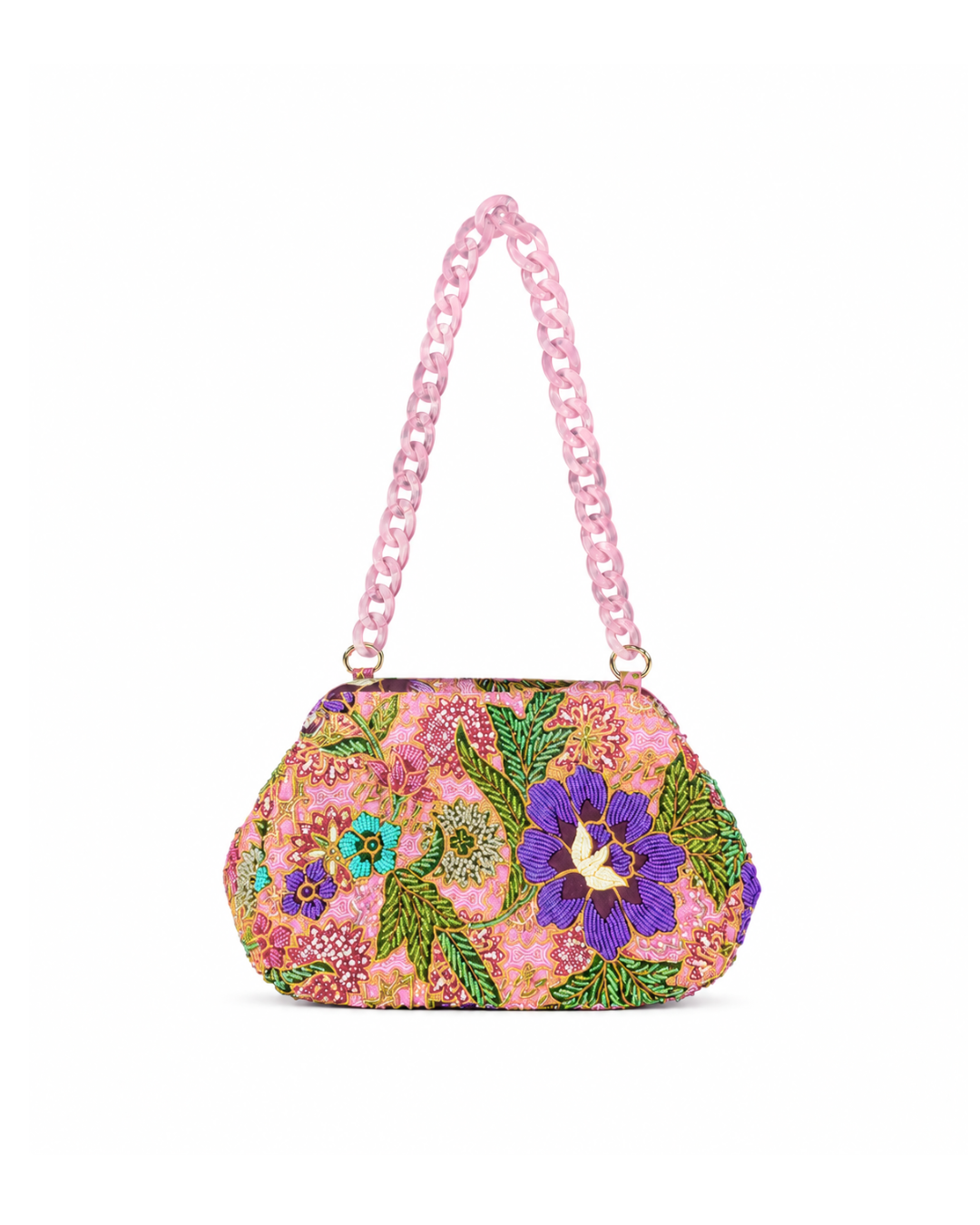 (SHBSRDB-PNK-PFPUR) Pink Small Round Doctor Bag Purple Peony Flower