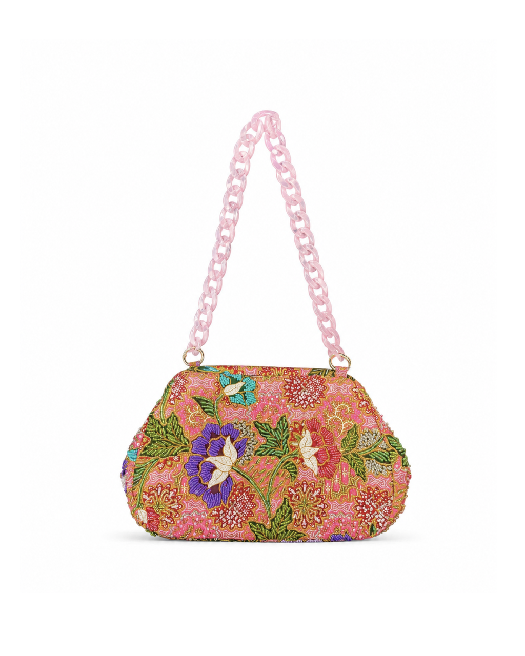(SHBSRDB-PNK-PFPUR) Pink Small Round Doctor Bag Purple Peony Flower