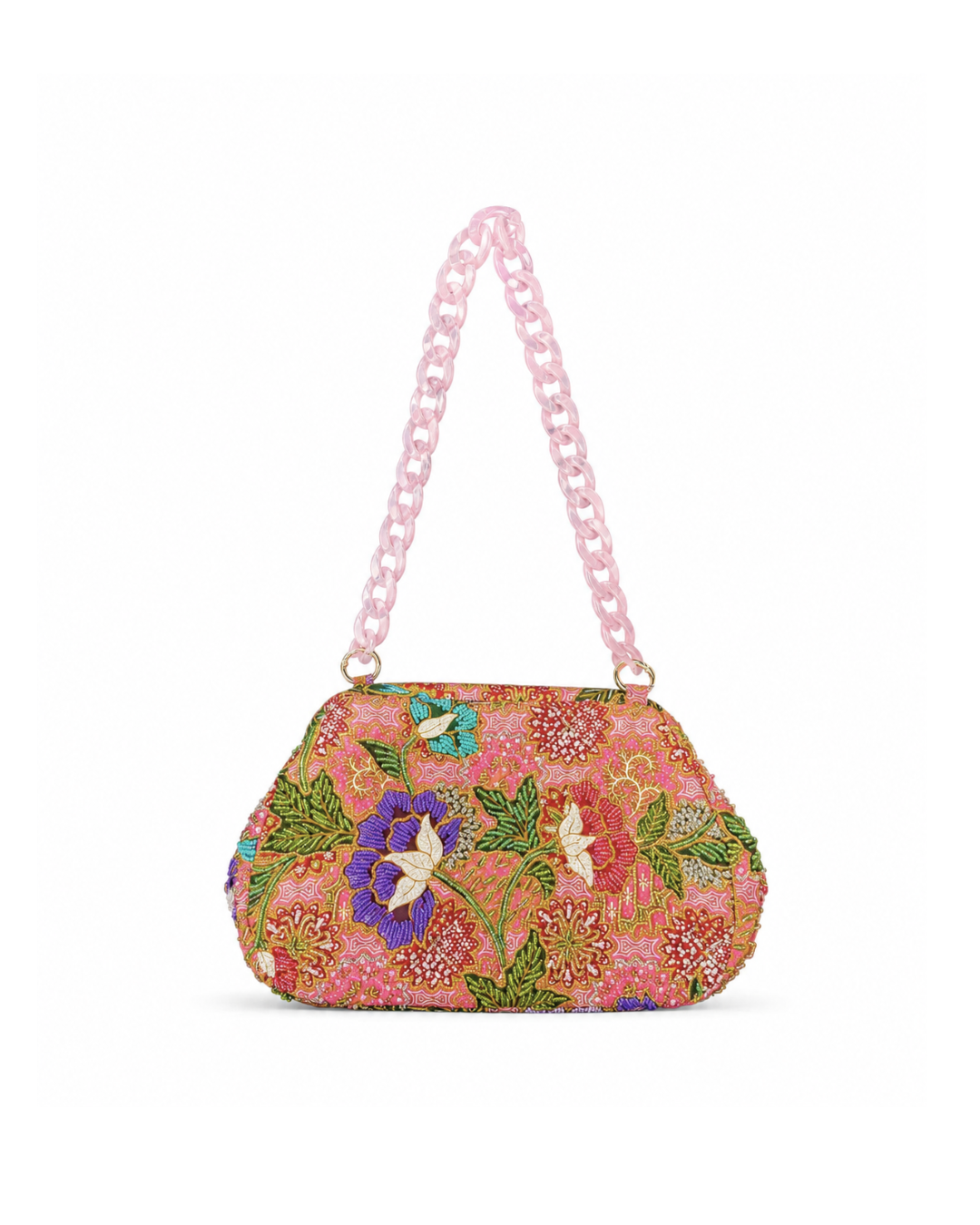 (SHBSRDB-PNK-PFPUR) Pink Small Round Doctor Bag Purple Peony Flower