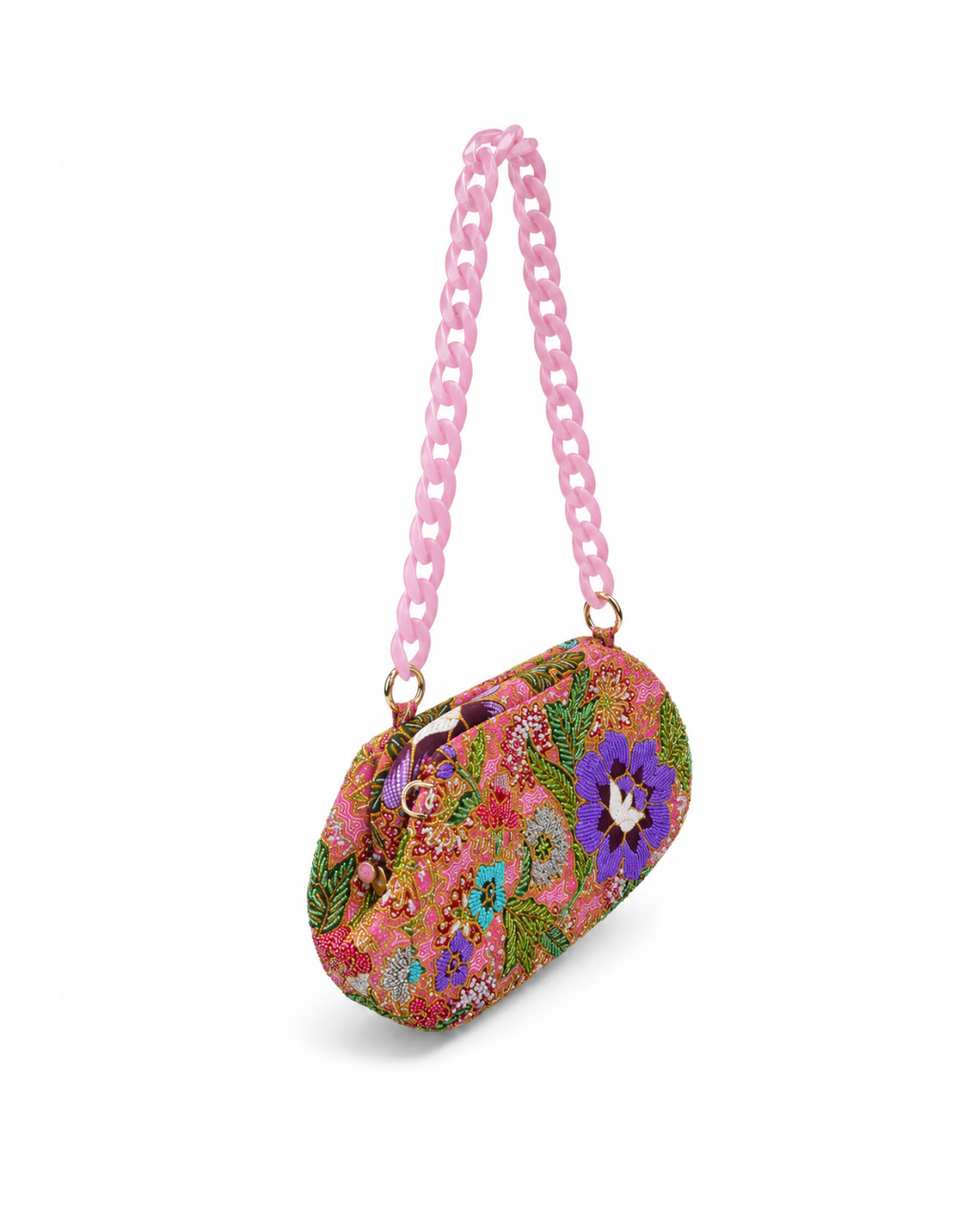 (SHBSRDB-PNK-PFPUR) Pink Small Round Doctor Bag Purple Peony Flower