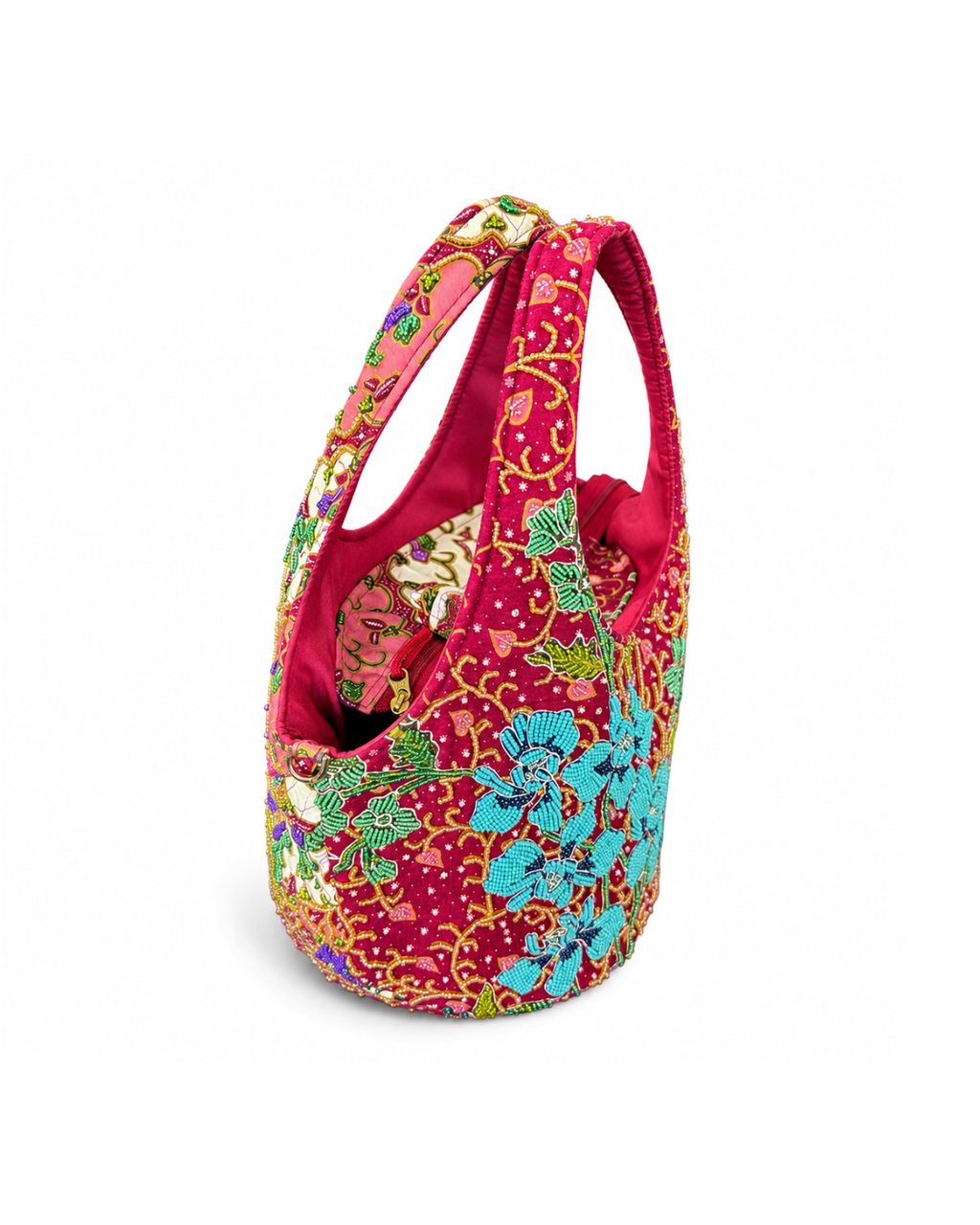 (TTCRTB-ORTURGRN-MAR) Turquoise Green Orchid Maroon Round Tote Bag