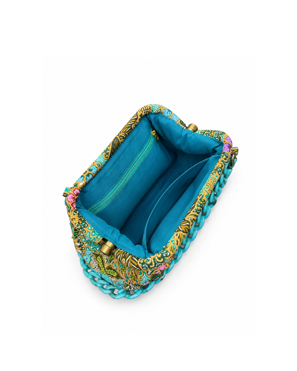 (SHBSRDB-TUR-PFTUR) Turquoise Small Round Doctor Bag Turquoise Peony Flower