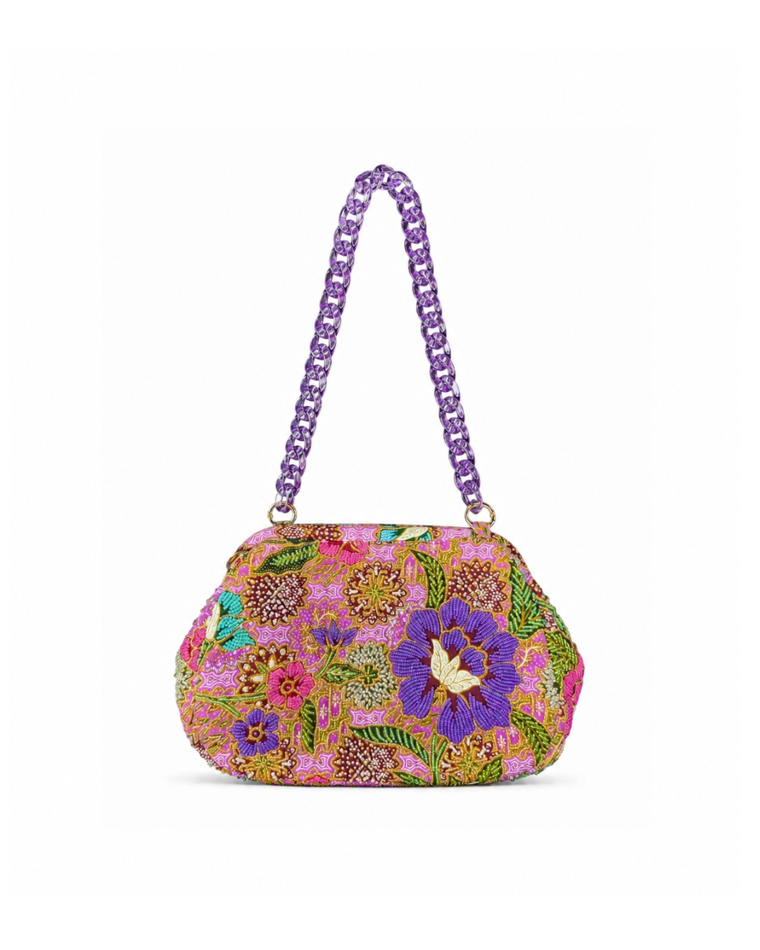 (SHBSRDB-PUR-PFPUR) Purple Small Round Doctor Bag Purple Peony Flower