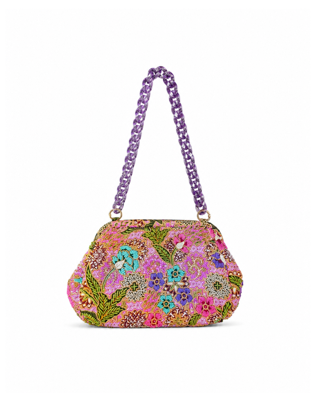 (SHBSRDB-PUR-PFPUR) Purple Small Round Doctor Bag Purple Peony Flower