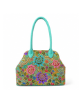 (SHBLDB-TUR-PF) Turquoise Leather Doctor Bag Peony Flower