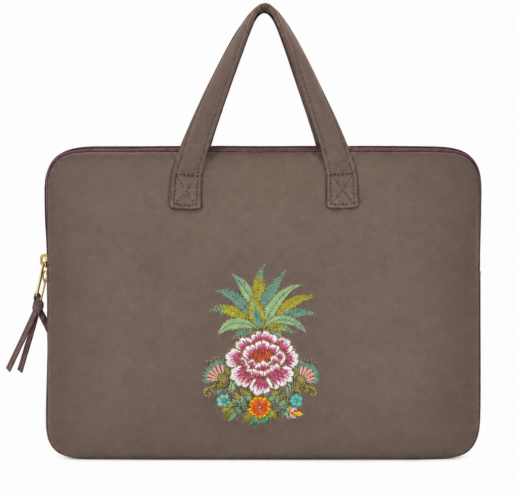 (LTBPELB-PP-BRN) Brown Puffer Pineapple Peony Laptop Bag