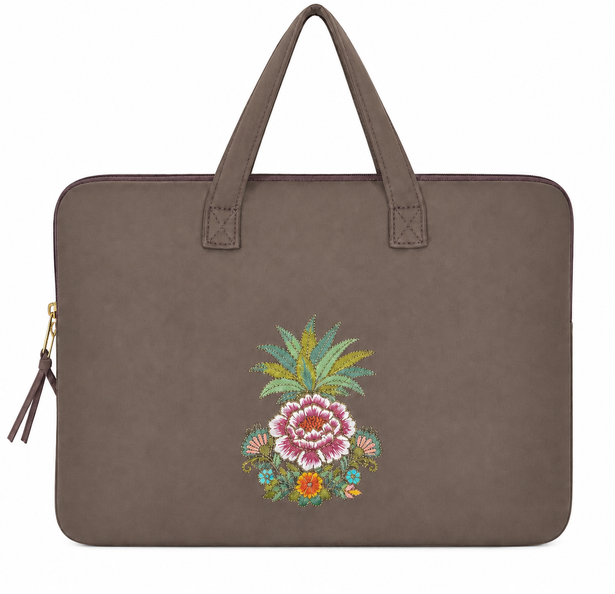 (LTBPELB-PP-BRN) Brown Puffer Pineapple Peony Laptop Bag