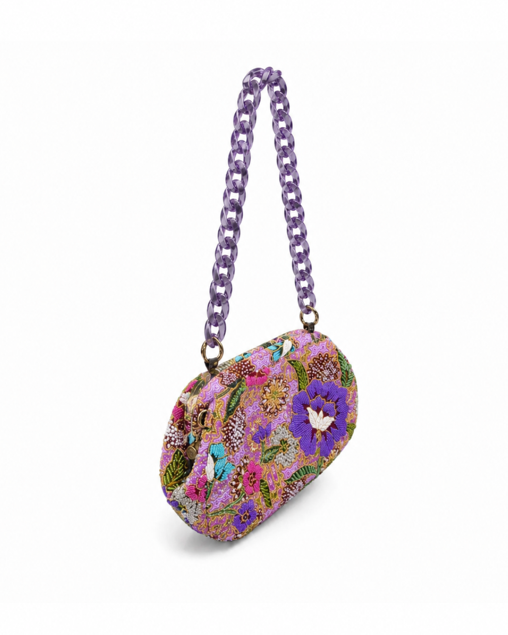 (SHBSRDB-PUR-PFPUR) Purple Small Round Doctor Bag Purple Peony Flower