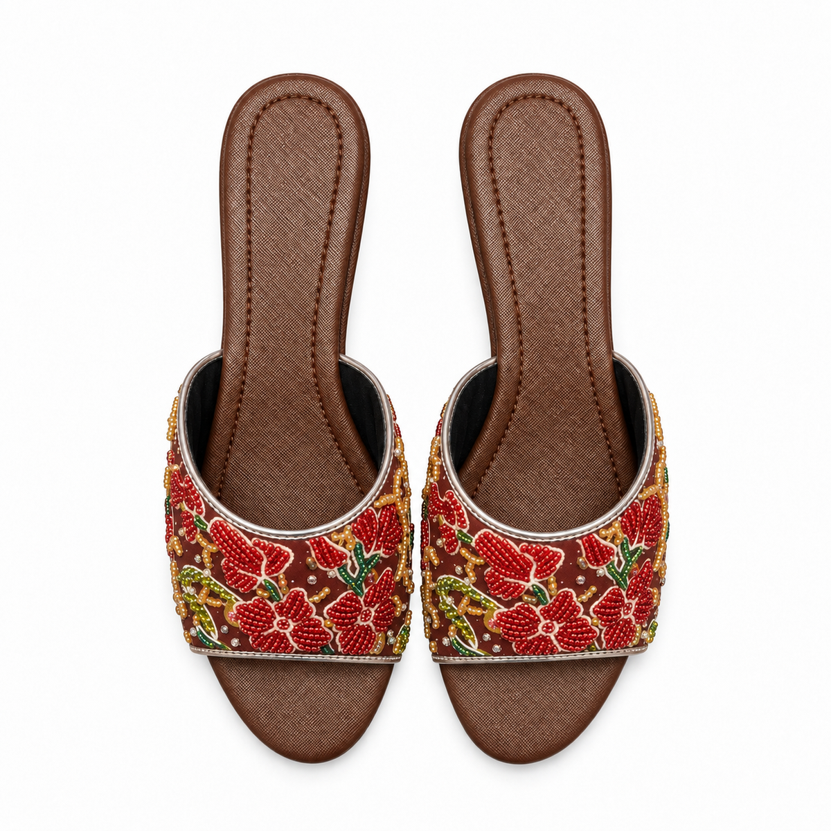 (HBRN-ORRED) Brown Heels - Red Beaded Orchid