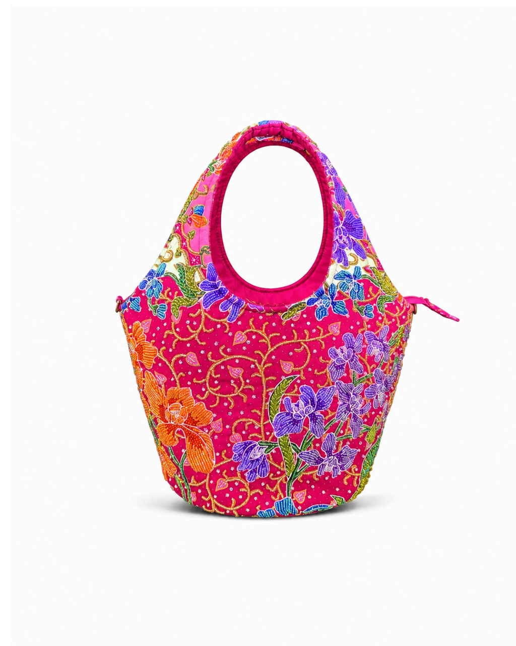 (TTCRTB-ORPURORG-PNK) Purple Orange Orchid Pink Round Tote Bag