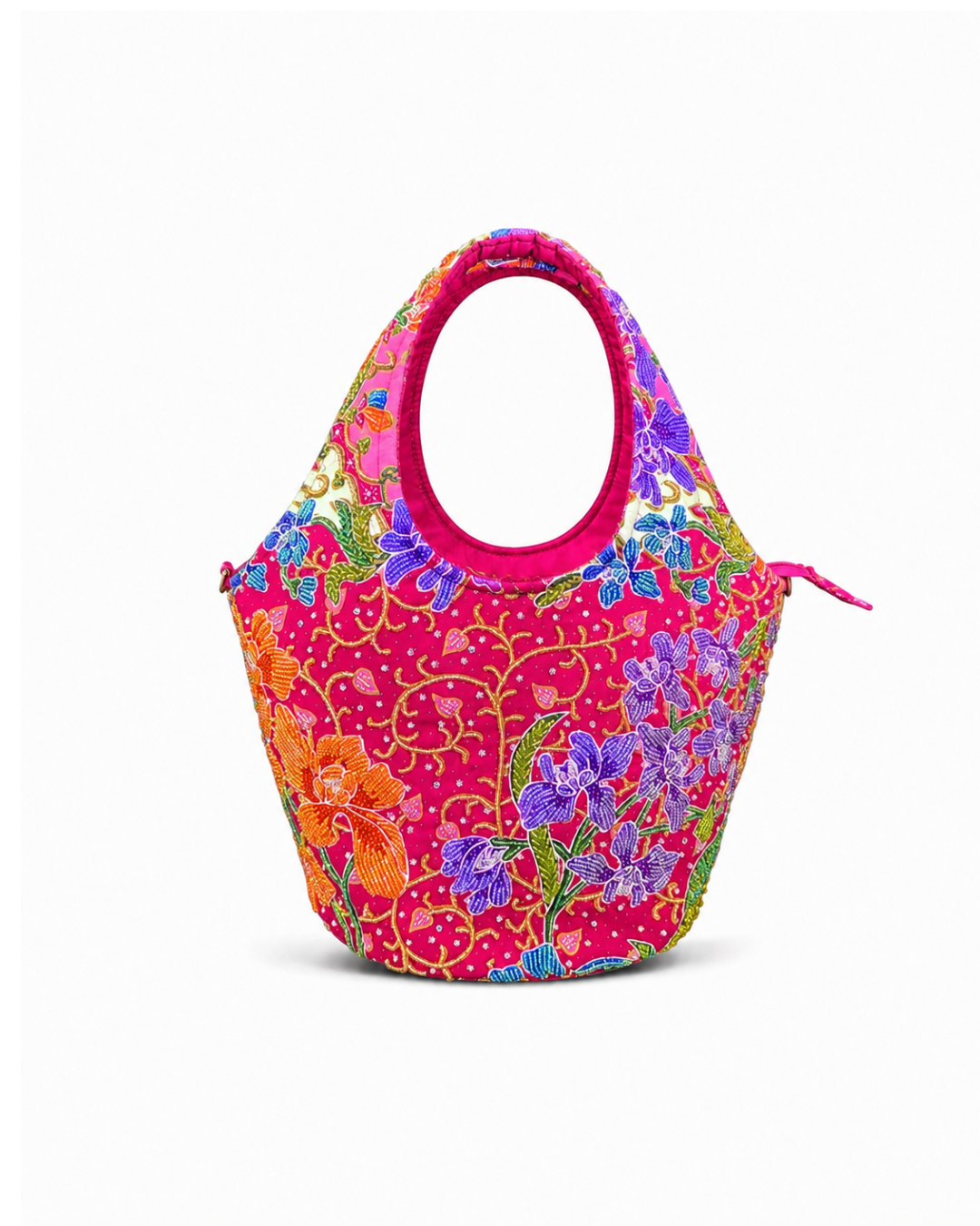 (TTCRTB-ORPURORG-PNK) Purple Orange Orchid Pink Round Tote Bag
