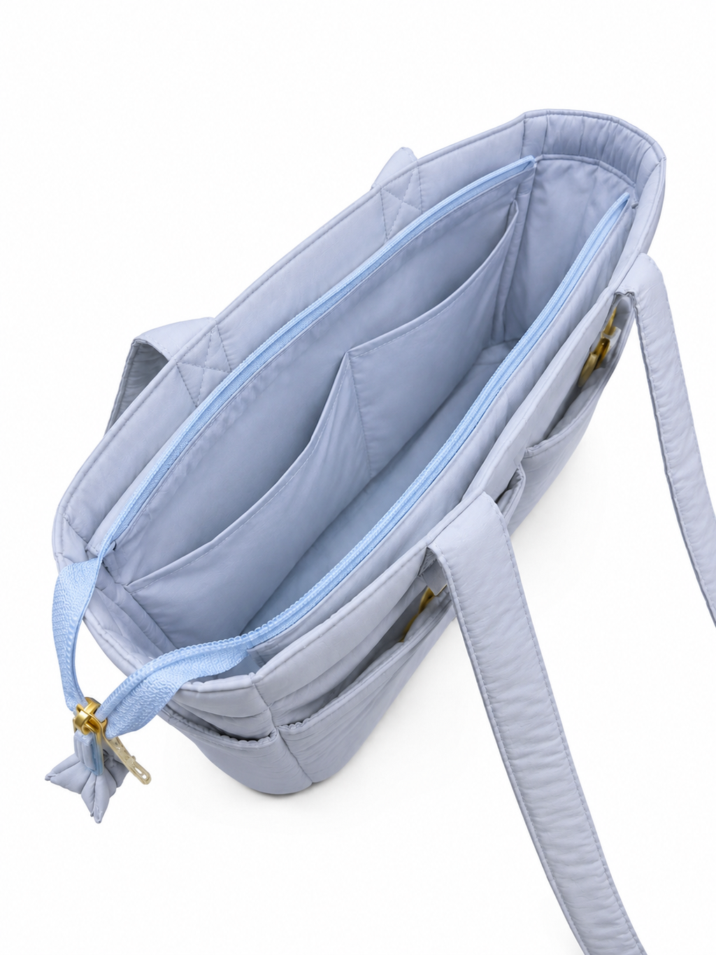 (TTCPEBB-PF-LBL) Light Blue Puffer Peony Flower Embroidery Boston Bag