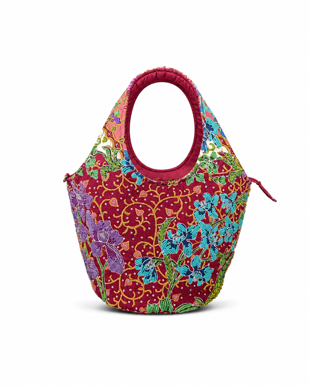 (TTCRTB-ORTURPUR-MAR) Turquoise Purple Orchid Maroon Round Tote Bag
