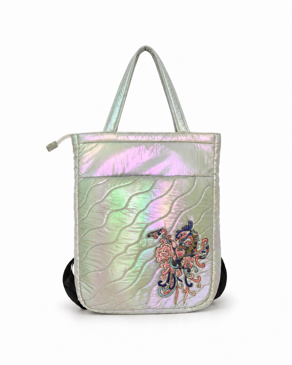 (LTBPELBP-PH-WPE) White Pearl Puffer Phoenix Embroidery Laptop Backpack