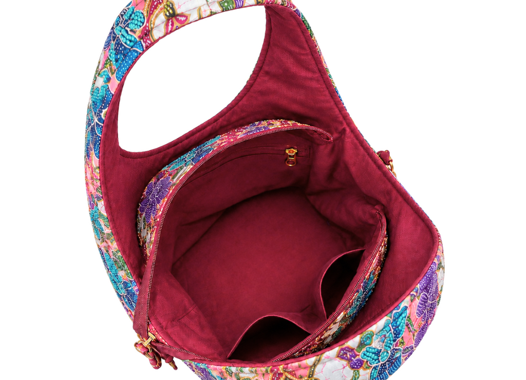 (TTCRTB-ORTURPUR-MAR) Turquoise Purple Orchid Maroon Round Tote Bag