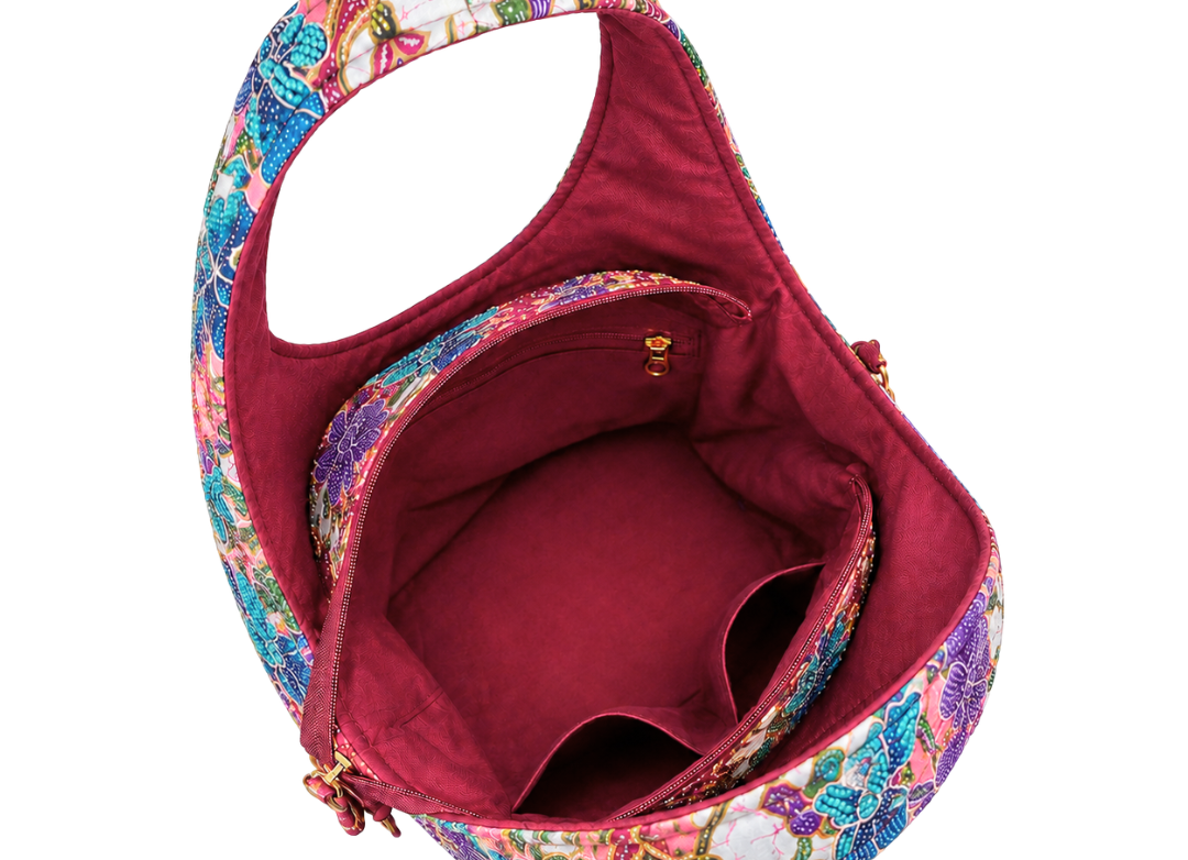 (TTCRTB-ORTURPUR-MAR) Turquoise Purple Orchid Maroon Round Tote Bag