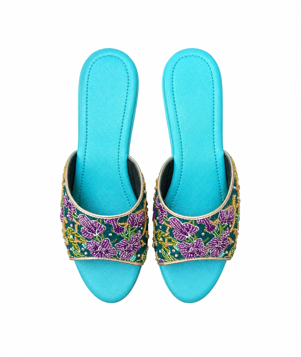 (WTUR-ORPUR) Turquoise Wedges - Purple Beaded Orchid