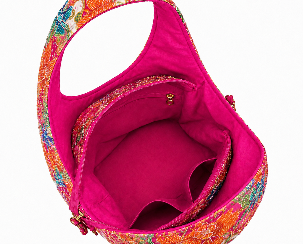 (TTCRTB-ORPURORG-PNK) Purple Orange Orchid Pink Round Tote Bag