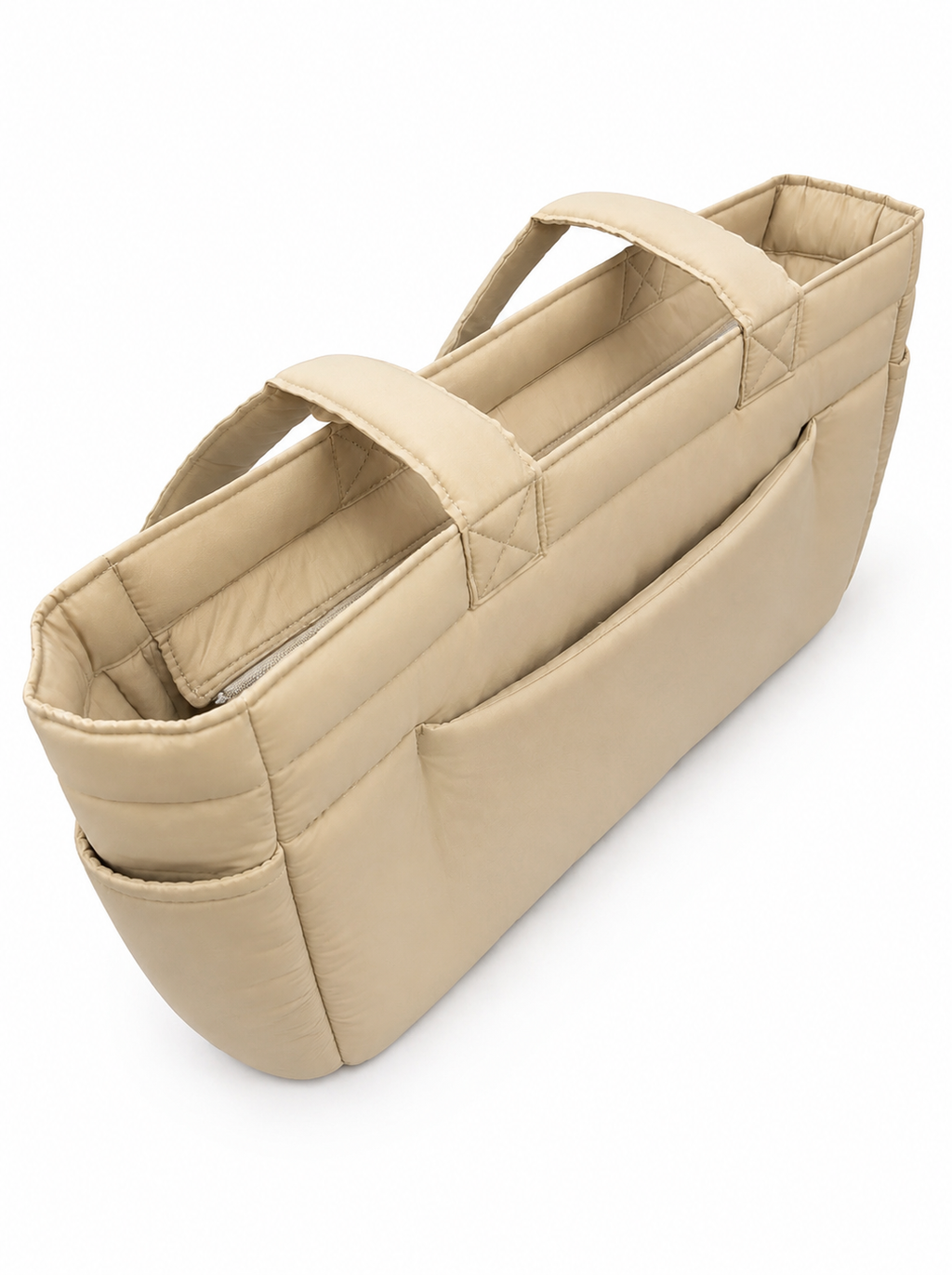 (TTCPEBB-FF-KHK) Khaki Puffer Flower Fish Embroidery Boston Bag
