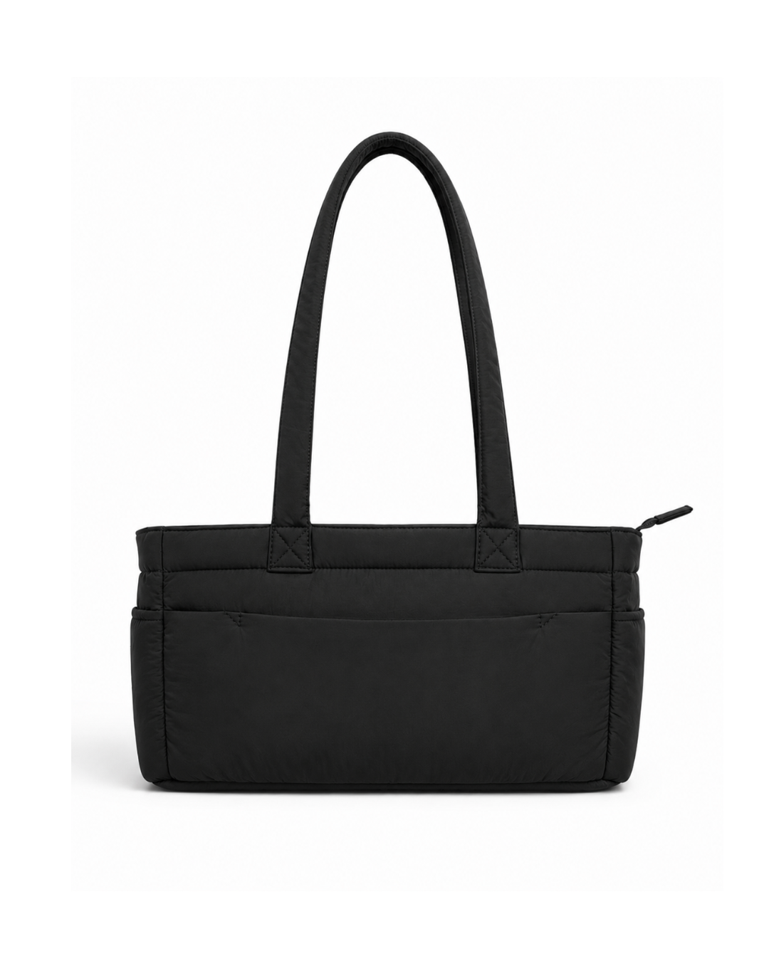 (TTCPEBB-PF-BLK) Black Puffer Peony Flower Embroidery Boston Bag