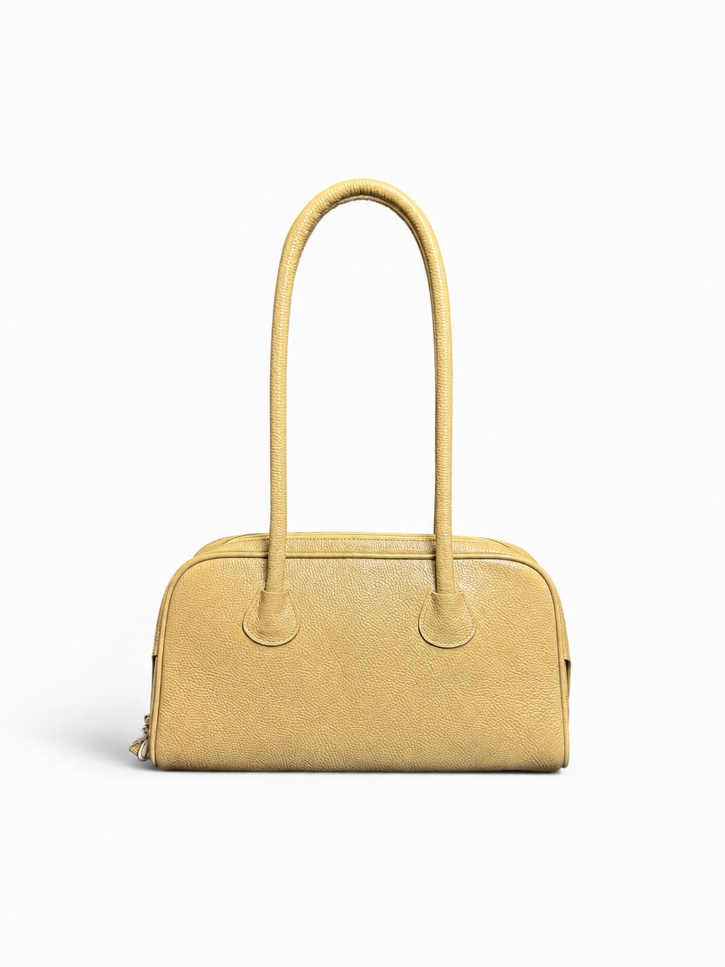 Beige Leather Boston Bag